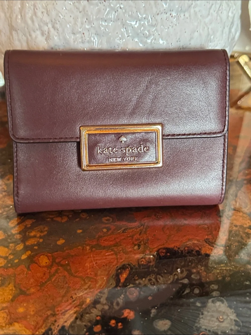 kate spade Plum Leather Fold Wallet with Gold-Tone Plaque